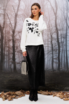 Джемпер короткий прямого силуэта с печатью и планкой Butеr 2950 молочный-черный - фото 3