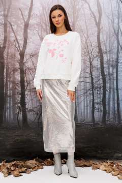 Короткий джемпер с сердцем и боковыми разрезами Butеr 2950 молочный-пудра - фото 5