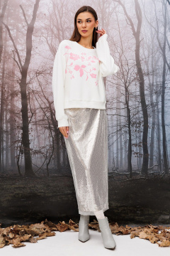 Короткий джемпер с сердцем и боковыми разрезами Butеr 2950 молочный-пудра - фото 4