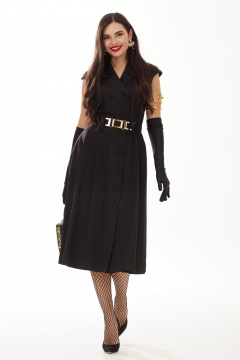 Элегантное платье А-силуэта с карманами и съёмным поясом Твой имидж 1765 черный - фото 1