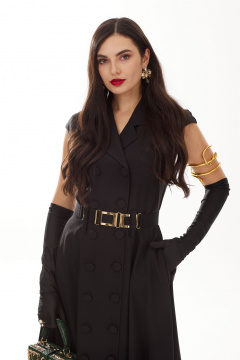 Элегантное платье А-силуэта с карманами и съёмным поясом Твой имидж 1765 черный - фото 2