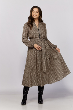 Платье из струящейся ткани с резинкой и декоративной застежкой MALI 424-050 бежевый - фото 3