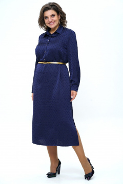 Платье с расширением к низу и поясом из текстиля Alani Collection 2236 синий - фото 3