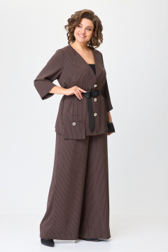 Комплект костюм из блузки и широких брюк с резинкой Michel chic 1386/1 коричневый,полоска - фото 4