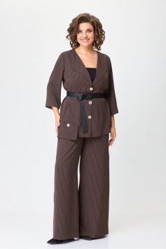 Комплект костюм из блузки и широких брюк с резинкой Michel chic 1386/1 коричневый,полоска - фото 3