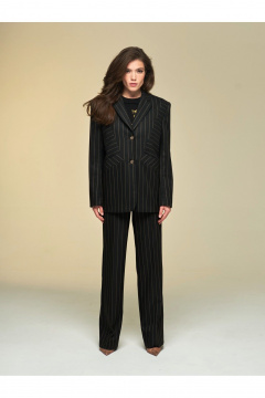 Жакет классический в стиле Old Money из полосатой ткани DEVITA 4018 черный - фото 5