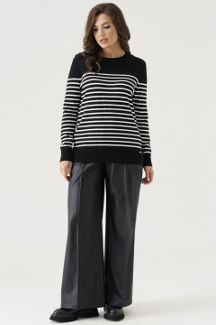 Джемпер с полосками из вискозы с резинками и круглым воротом Панда 206340w черно-белый - фото 1