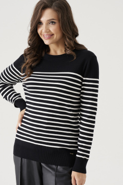 Джемпер с полосками из вискозы с резинками и круглым воротом Панда 206340w черно-белый - фото 2