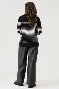 Джемпер с полосками из вискозы с резинками и круглым воротом Панда 206340w черно-белый - фото 4