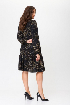 Свободное платье с валанами и рюшей из текстиля Милора-стиль 1137 черное+золото - фото 3