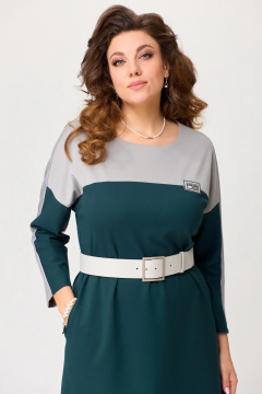 Трикотажное платье с съемным поясом и разрезами Fita 1742 изумрудно-серый - фото 5