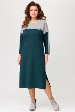 Трикотажное платье с съемным поясом и разрезами Fita 1742 изумрудно-серый - фото 4