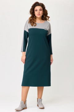 Трикотажное платье с съемным поясом и разрезами Fita 1742 изумрудно-серый - фото 3