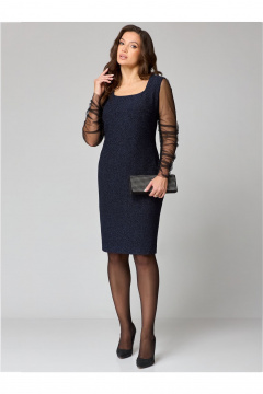 Нарядное платье с мерцающим эффектом и вставкой из сетки Мишель стиль 1231 темно-синий - фото 3