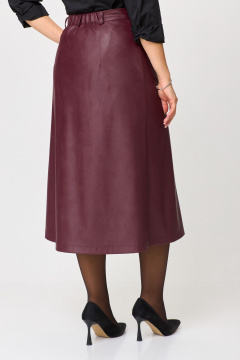 Юбка из экокожи А-силуэта длиной ниже колена с застежкой и разрезом ANASTASIA MAK 1215 винный - фото 5