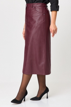 Юбка из экокожи А-силуэта длиной ниже колена с застежкой и разрезом ANASTASIA MAK 1215 винный - фото 4