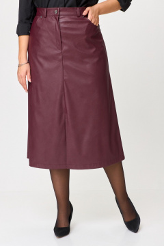 Юбка из экокожи А-силуэта длиной ниже колена с застежкой и разрезом ANASTASIA MAK 1215 винный - фото 3