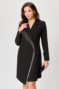 Платье полуприталенное с бахромой и запахом ANASTASIA MAK 1222 черный - фото 4