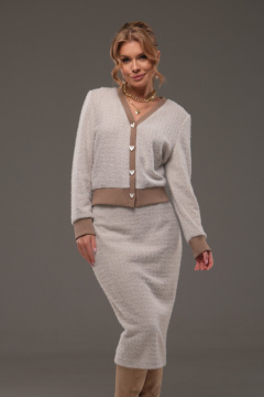 Костюм из трикотажа жакет и юбка с довязом Galean Style 903.1 беж_в_елочку - фото 4