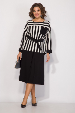 Демисезонный черный комплект блузы и брюк из текстиля Liliana 1386 - фото 1