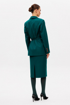 Демисезонный комплект жакет, юбка и съемный пояс с цветком Ларс Стиль 1001 изумруд - фото 4