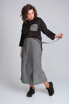 Брюки-кюлоты из мягкой ткани с запахом и свободным кроем Michel chic 1317/1 черный/темно-серый - фото 5