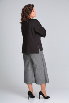 Брюки-кюлоты из мягкой ткани с запахом и свободным кроем Michel chic 1317/1 черный/темно-серый - фото 4