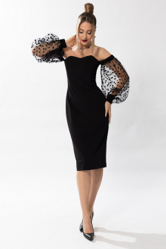 Платье нарядное без воротника с рельефами и подкладкой Golden Valley 4847 черный - фото 1