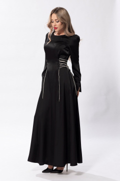 Круглогодичное платье с рельефами и декоративным шнуром Golden Valley 44206 черный - фото 4