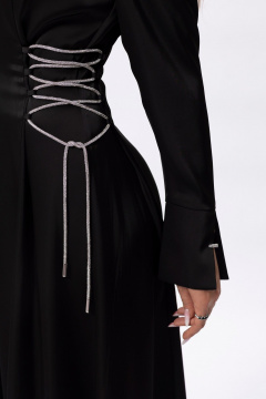 Круглогодичное платье с рельефами и декоративным шнуром Golden Valley 44206 черный - фото 3