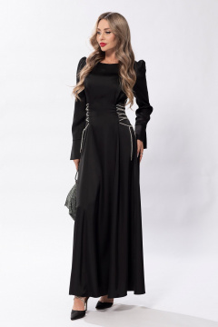 Круглогодичное платье с рельефами и декоративным шнуром Golden Valley 44206 черный - фото 1