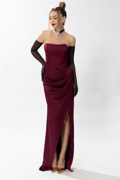 Круглогодичное нарядное платье с рельефами и складками Golden Valley 44241 бордовый - фото 1