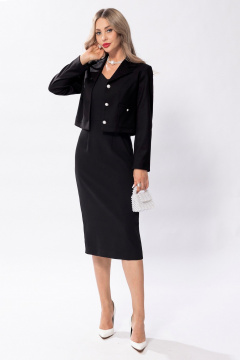 Черное платье с V-образным вырезом и талиевыми вытачками Golden Valley 46653 черный - фото 3