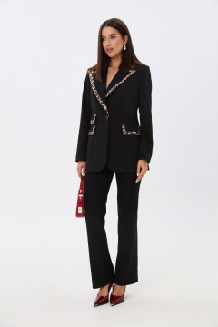 Костюм из жакета и брюк с леопардовым кантом LM К5005 - фото 1
