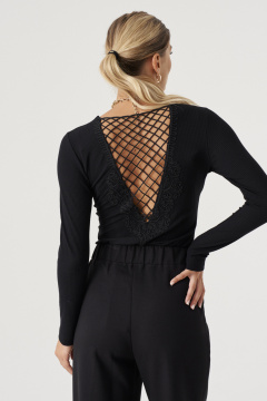 Стильный трикотажный джемпер боди с застежкой Панда 207040w черный - фото 2