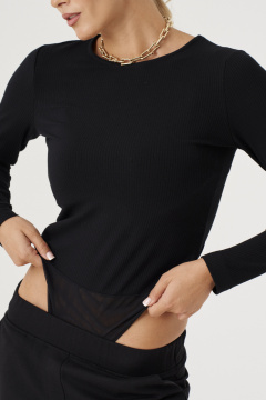 Стильный трикотажный джемпер боди с застежкой Панда 207040w черный - фото 3