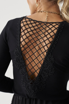 Стильный трикотажный джемпер боди с застежкой Панда 207040w черный - фото 5