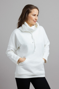 Демисезонный свободный худи из трикотажа хлопка Mirolia 1217 кремовый - фото 3