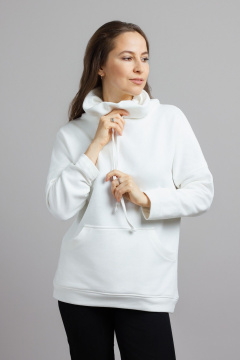 Демисезонный свободный худи из трикотажа хлопка Mirolia 1217 кремовый - фото 2