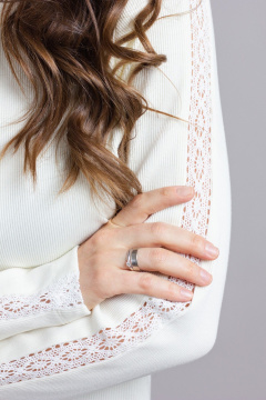 Джемпер из трикотажа с отделкой из хлопка для ежедневного стиля Mirolia 1223 кремовый - фото 4