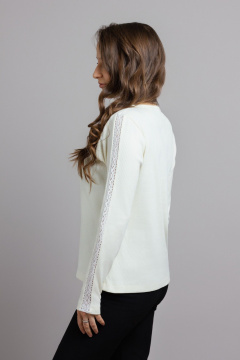 Джемпер из трикотажа с отделкой из хлопка для ежедневного стиля Mirolia 1223 кремовый - фото 2