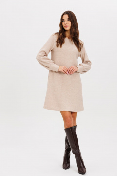 Демисезонное платье-трапеция из плотного трикотажа с поясом AVEEVA 5210 бежевый - фото 1