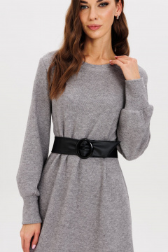 Демисезонное платье-трапеция из мягкого трикотажа с поясом AVEEVA 5210 серый - фото 5