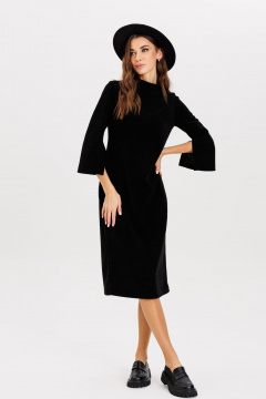 На каждый день платье полуприлегающего силуэта с поясом из трикотажа AVEEVA 5211 черный - фото 1