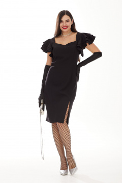 Нарядное приталенное платье из текстиля с разрезом Твой имидж 1999 черный - фото 1