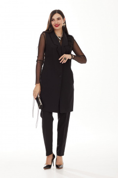 Демисезонный костюм из вискозы: жилет, брюки, декор перья Твой имидж 1876 черный - фото 5