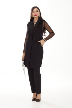 Демисезонный костюм из вискозы: жилет, брюки, декор перья Твой имидж 1876 черный - фото 4