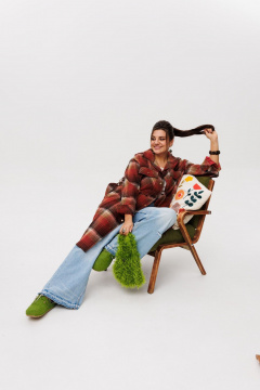 Рубашка из мягкой ткани в клетку, миди, с карманами Anelli 1338 мускатная_тыква - фото 5