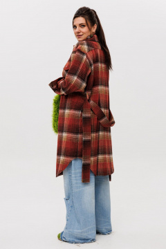 Рубашка из мягкой ткани в клетку, миди, с карманами Anelli 1338 мускатная_тыква - фото 4