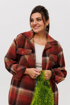 Рубашка из мягкой ткани в клетку, миди, с карманами Anelli 1338 мускатная_тыква - фото 2